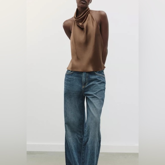 Zara Tops - Zara brown halter top‎ satin